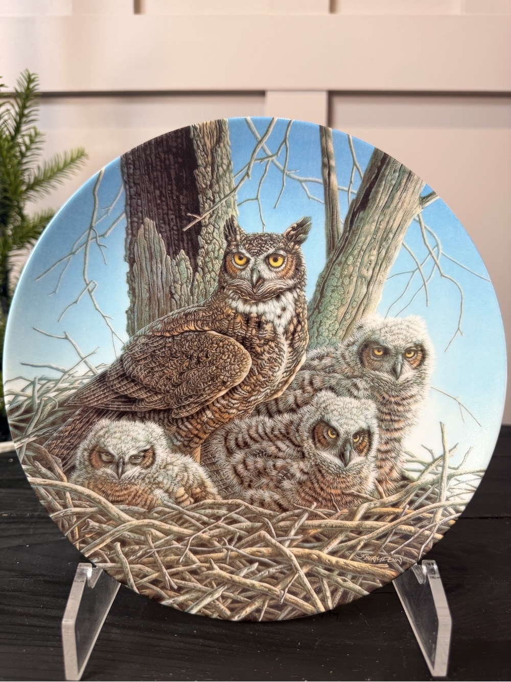 Great Horned Owl Plate, Stately, Preservation Birds Prey, Beaudoin, Knowles, COA